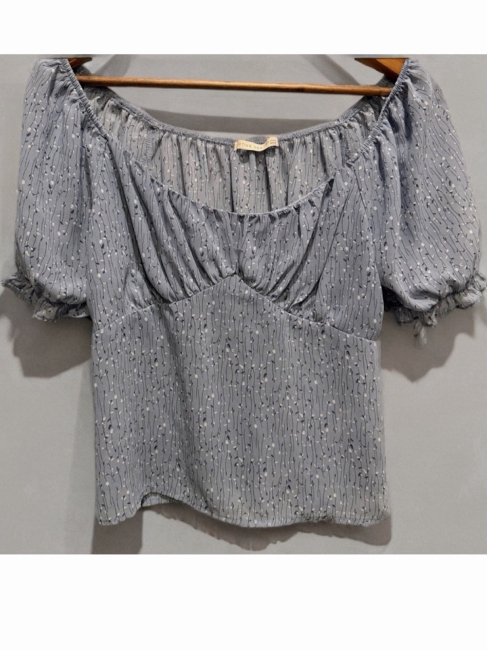 Blue Grey Puff Sleeve Peasant Y2K BabyDoll Top CottageCore ruched bust